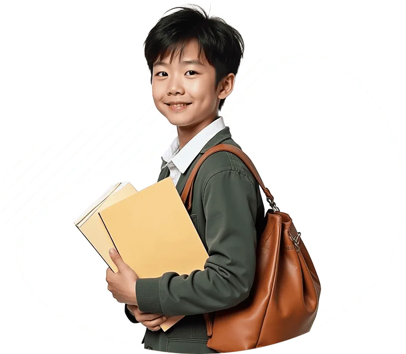 Alt text
smiling boy holding books and backpack